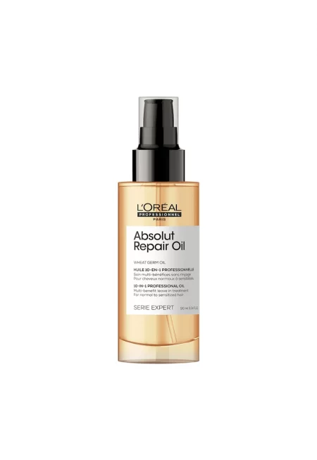 Олио за коса L'Oréal Professionnel Absolut Repair SERIE EXPERT - Мултифункционално - Без изплакване - За суха и увредена коса - С масло от пшеничен зародиш и ...