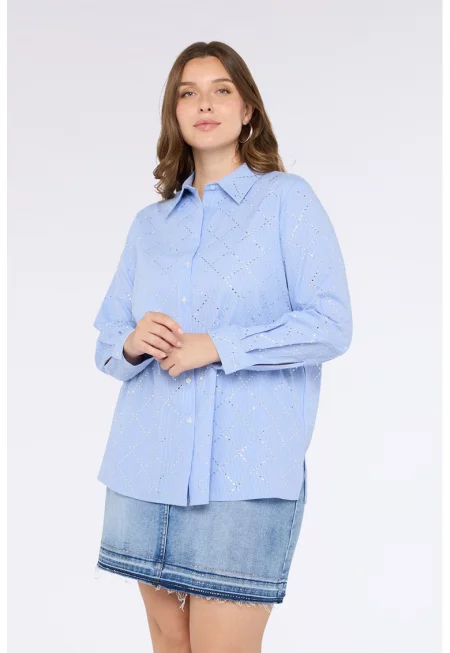 Памучна риза с дълги ръкави и десен