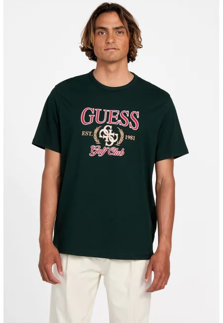 Памучна тениска с бродирано лого - Червен - Тъмнозелен -