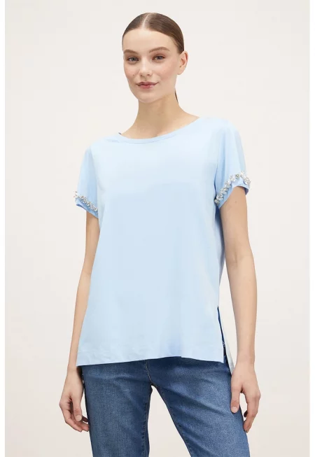 Памучна тениска с декоративни камъни