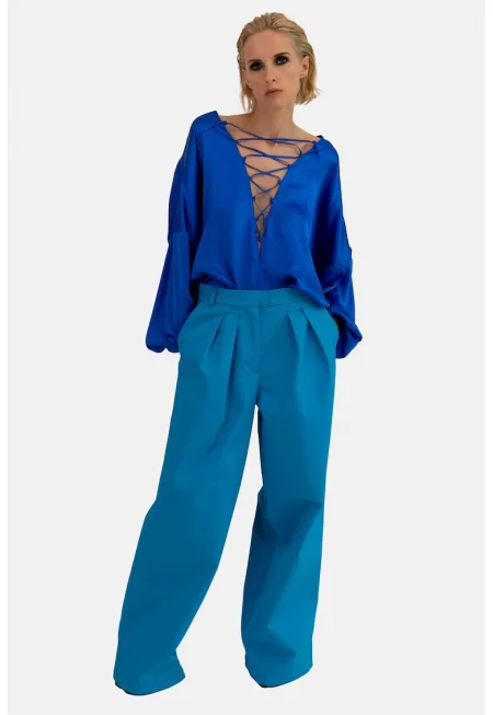 Панталон Irena с широк крачол - Светлосин