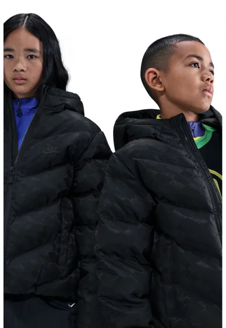 Подплатено зимно яке с качулка - Черен