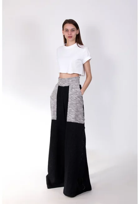 Пола-панталон тип палацо с контрастни панели - Черен/Сив