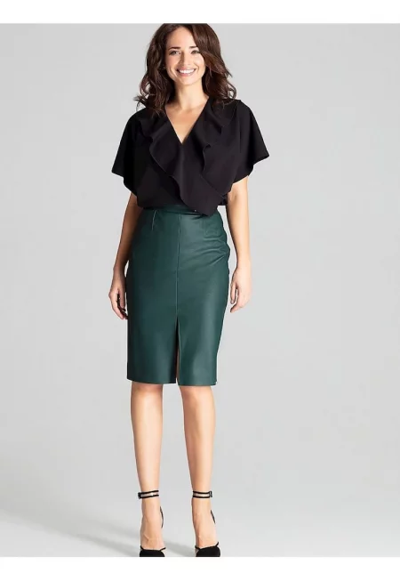 Пола тип молив - Ленитиф - миди - зелена - еко кожа -