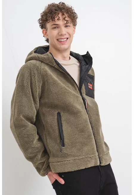 Поларено худи Udaf с джоб на гърдите - Каки