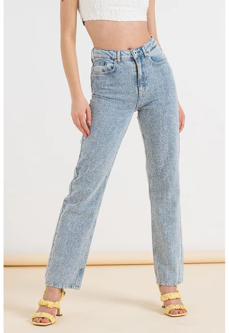 Прави дънки с висока талия - Светлосин