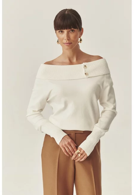 Пуловер с голи рамене - Мръснобял
