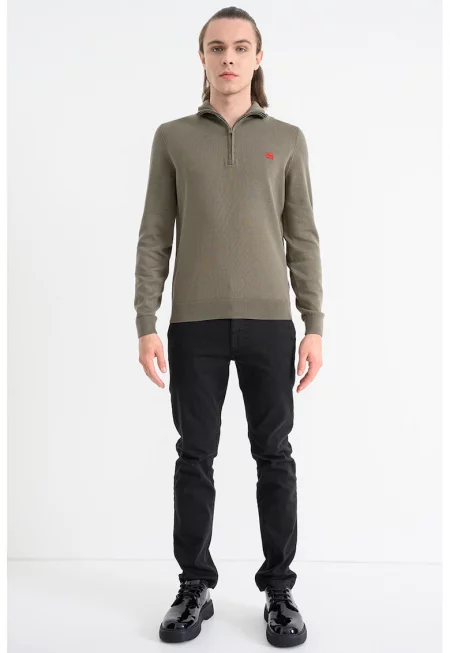 Пуловер San Quintus с къс цип - Зелени аспержи