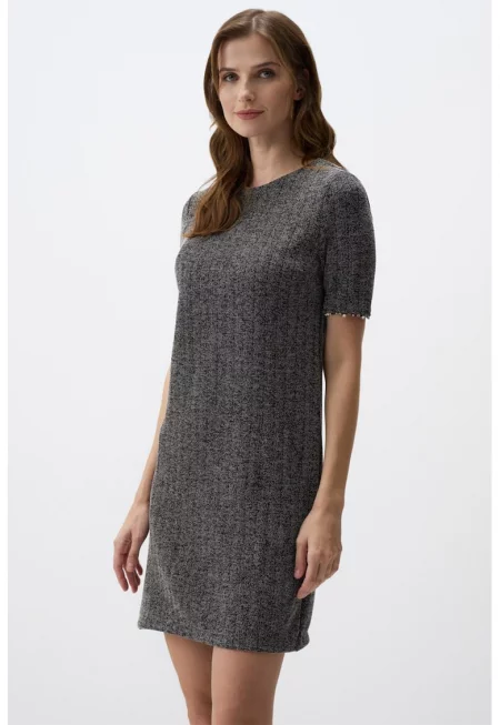 Раирана къса рокля - Антрацитно сиво