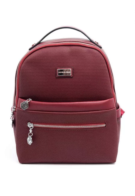 Раница от еко кожа с джобове с цип - Бордо