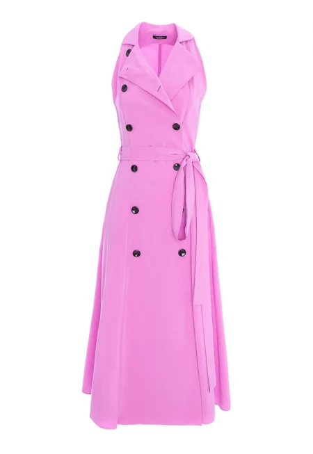 Разкроена рокля без ръкави - с двуредно закопчаване - Лилав