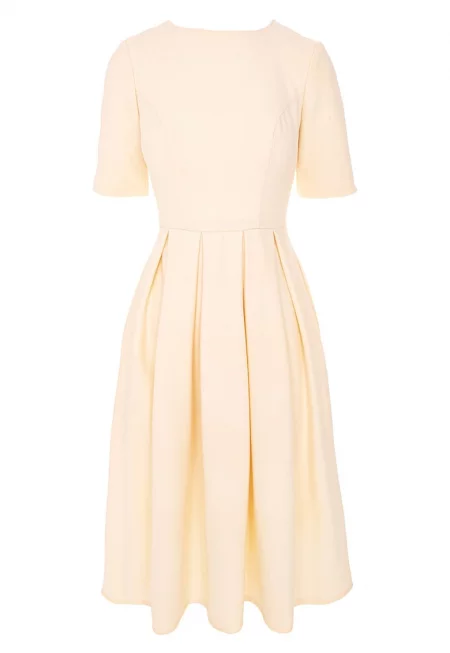 Разкроена рокля с къси ръкави - Крем