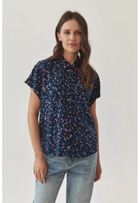 Риза Kimona с къси ръкави и шарка - Пастелнорозов/Светлосин/Тъмносин