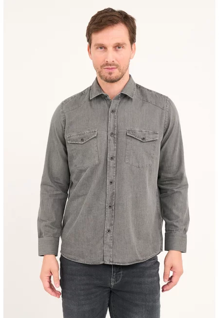 Риза от деним с джобове на гърдите