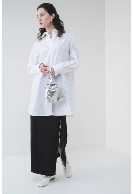 Риза от органичен памук с лого - Бял