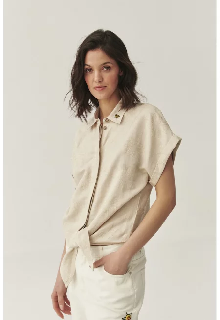 Риза с лен - Светло бежово