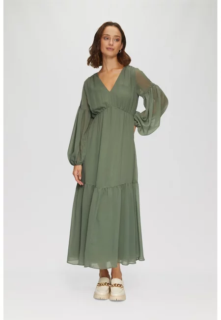 Рокля с буфан ръкави - Бледозелен