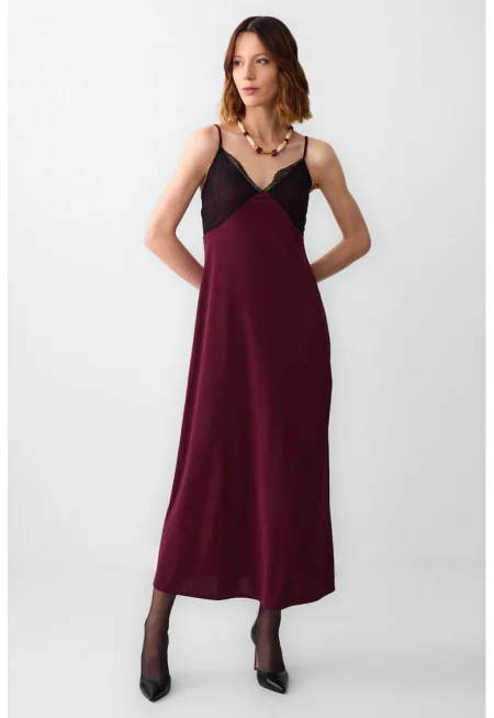 Рокля с тънки презрамки - Бордо/Черен
