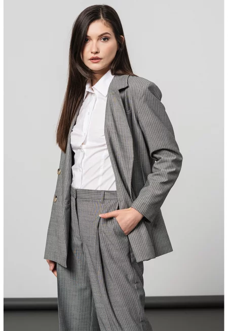 Сако с вълна с двуредно закопчаване - Мръснобял/Tъмносив