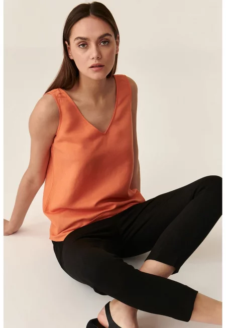 Шпиц топ с лен - Оранжев