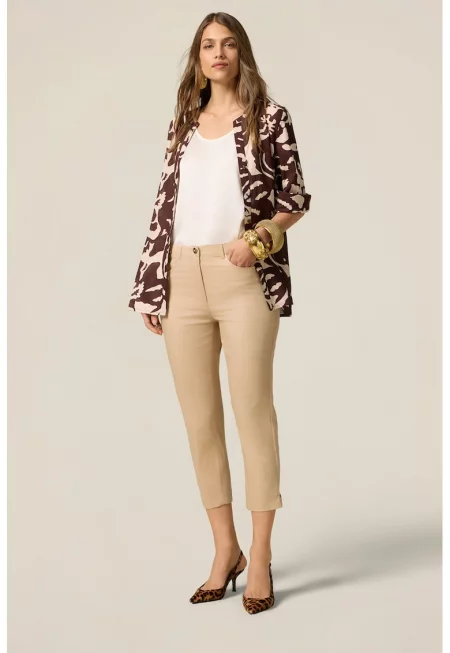 Слим дънки капри - Тъмнобежово