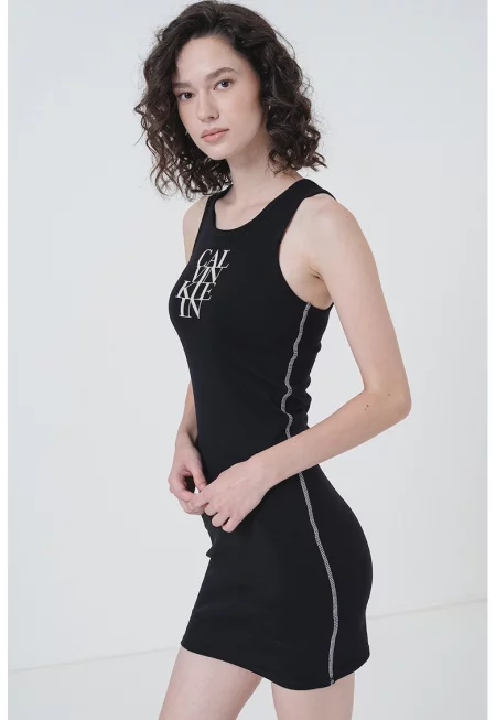 Слим рокля с контрастни шевове - Бял/Черен