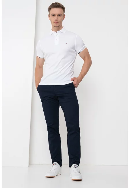 Слим тениска с яка - Мръснобял