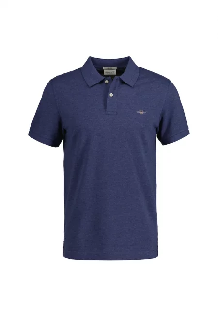 Слим тениска Shield с яка - Тъмносин