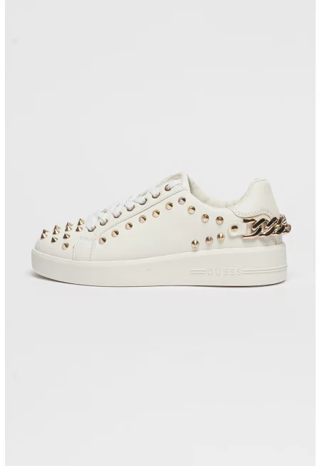 Спортни обувки от еко кожа с капси - Златист/Мръснобял