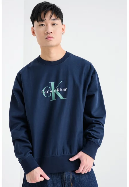 Суитшърт с памук с лого - Ултрамарин синьо/Аква зелено