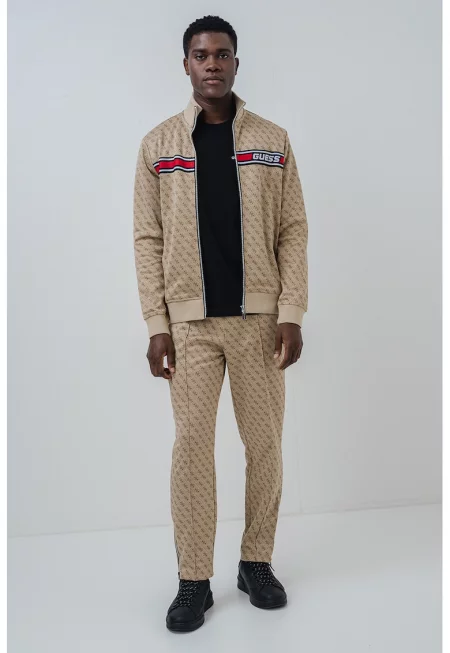 Суитшърт с цип - монограм и миди яка - Тъмночервен/Камел