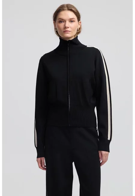 Суитшърт с яка и цип - Слонова кост/Черен