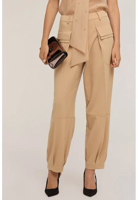 Свободен панталон с висока талия - Бежов