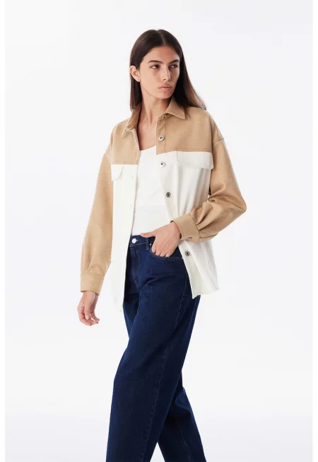 Свободен шакет с паднали ръкави - Мръснобял/Камел