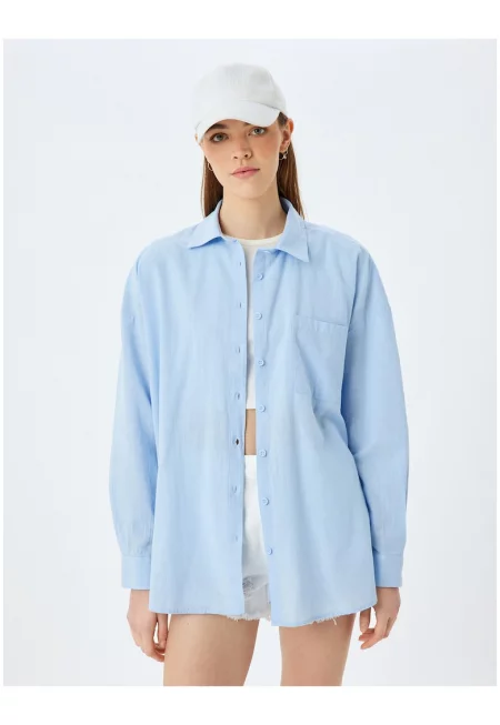 Свободна памучна риза с джоб на гърдите