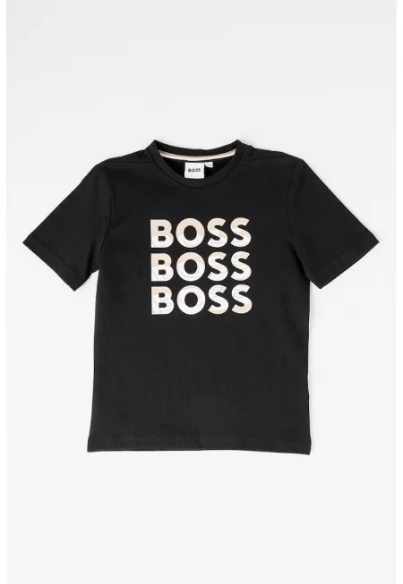 Свободна памучна тениска с лого - Черен