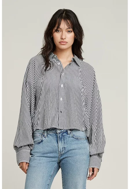 Свободна раирана риза от модал - Бял/Черен