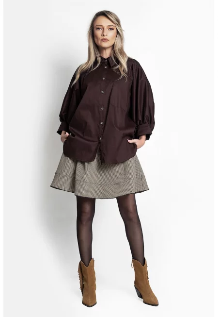 Свободна риза с бухнали ръкави - Тъмнокафяв