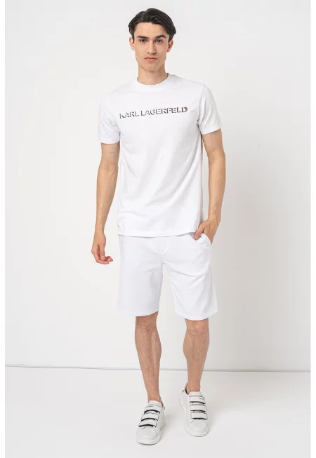 Тениска с овално деколте и лого - Бял/Сребрист