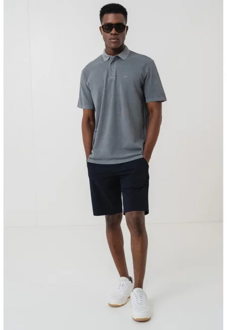 Тениска с яка и лого - Въглен сиво