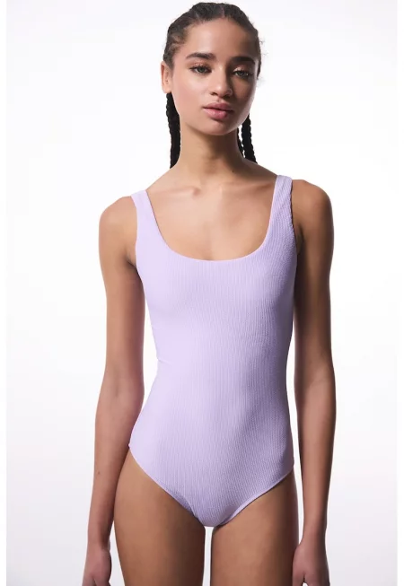 Цял бански с овално деколте - Лилав