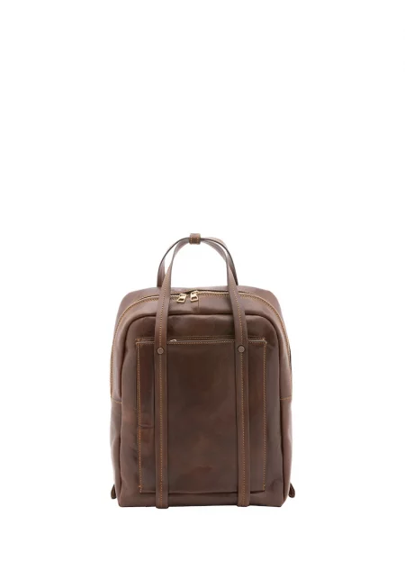 Унисекс кожена раница с дръжки - Сиво-кафяв