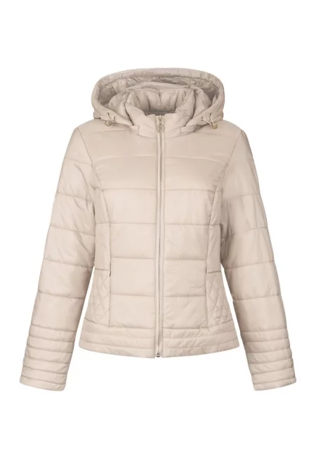 Зимно капитонирано яке с качулка - Светло бежово