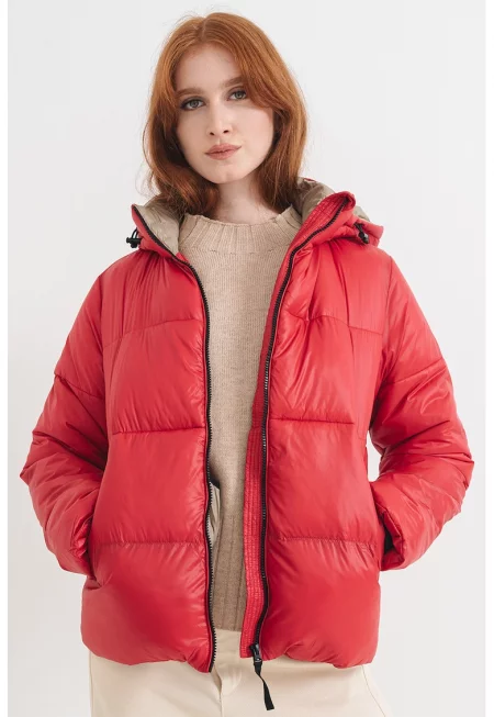 Зимно влагоотвеждащо яке с качулка - Червен/Черен