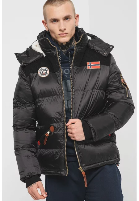 Зимно яке Celian с качулка - вата и лого - Червен/Черен