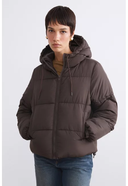 Зимно яке с качулка и флорална шарка