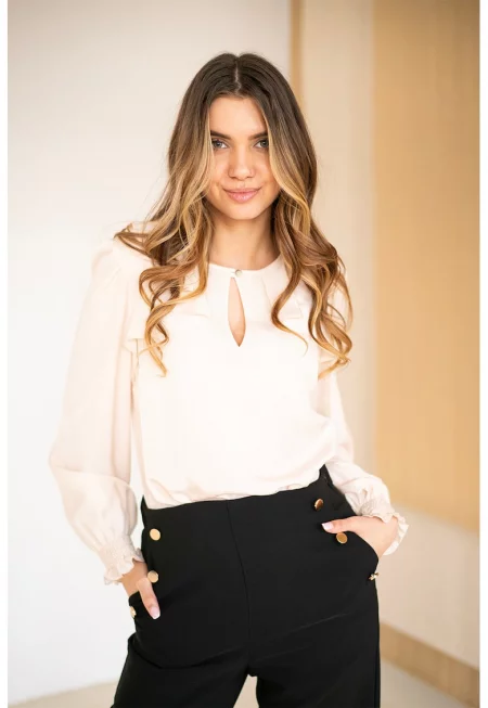 Блуза Liliane с дипли и еластични маншети - Бежов