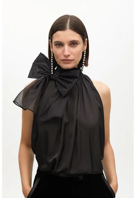 Блуза с панделки - без ръкави - Избеляло черно