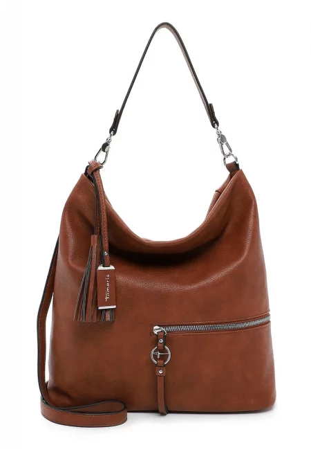 Чанта от еко кожа с пискюл - Коняк кафяв