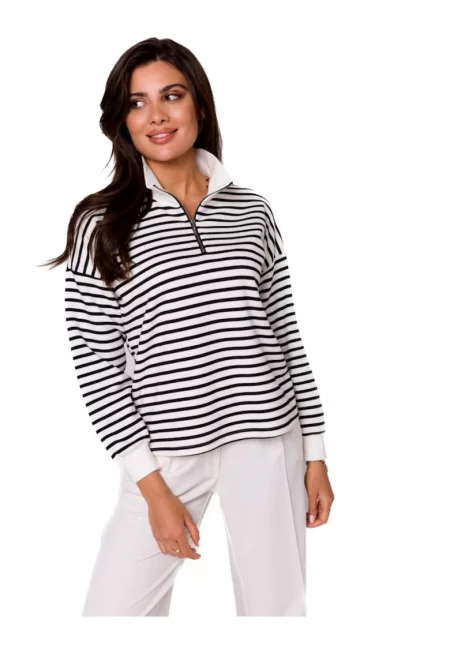 Черно-бяла дамска тениска с дълъг ръкав  Lynedamor B250 - Бял